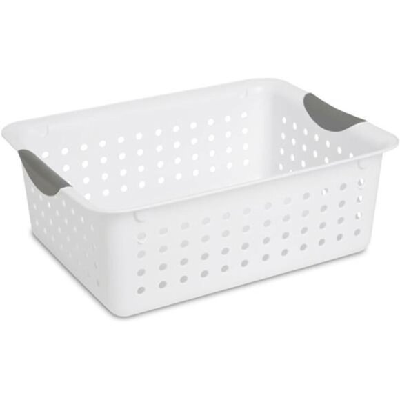 White Plastic Storage Bins Set of 6 Medium Closet Cabinet Countertop Organizer - Picture 1 of 7